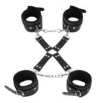 Male Power Leather All 4''s Fuzzy Cuff Set Black - Image 2