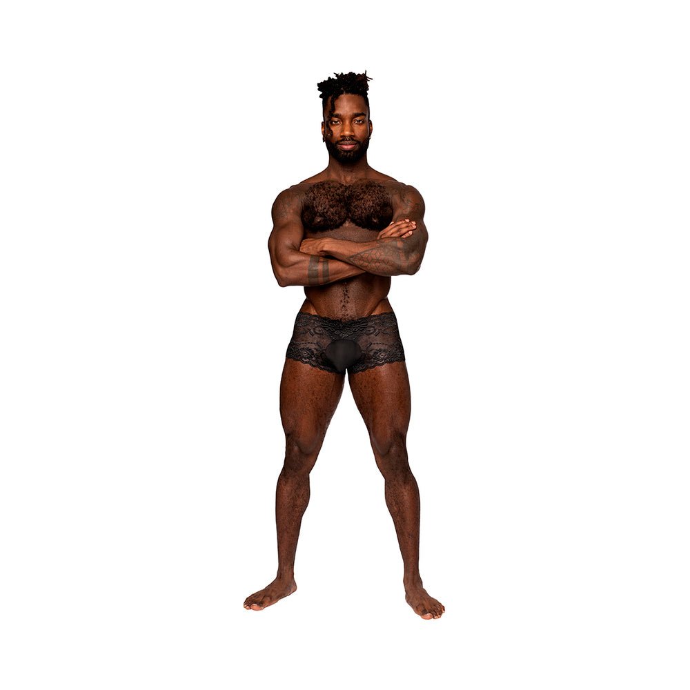 male-power-sassy-lace-mini-short-sheer-pouch-black-s Male Power Sassy Lace Mini Short Sheer Pouch Black S - Image 1