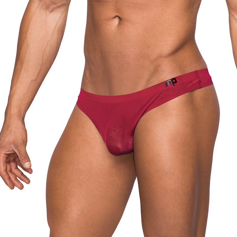 male-power-seamless-sleek-sleek-thong-wsheer-pouch-wine-sm Male Power Seamless Sleek Sleek Thong w/sheer pouch Wine S/M - Image 1