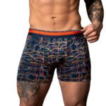 Male Power Soo Cumfy Boxer Brief – Navy/Orange, Size L - Image 2