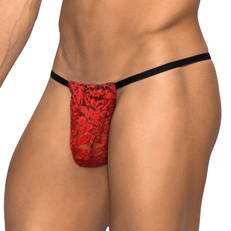 male-power-stretch-lace-posing-strap-red-one-size Male Power Stretch Lace Posing Strap Red One Size - Image 1