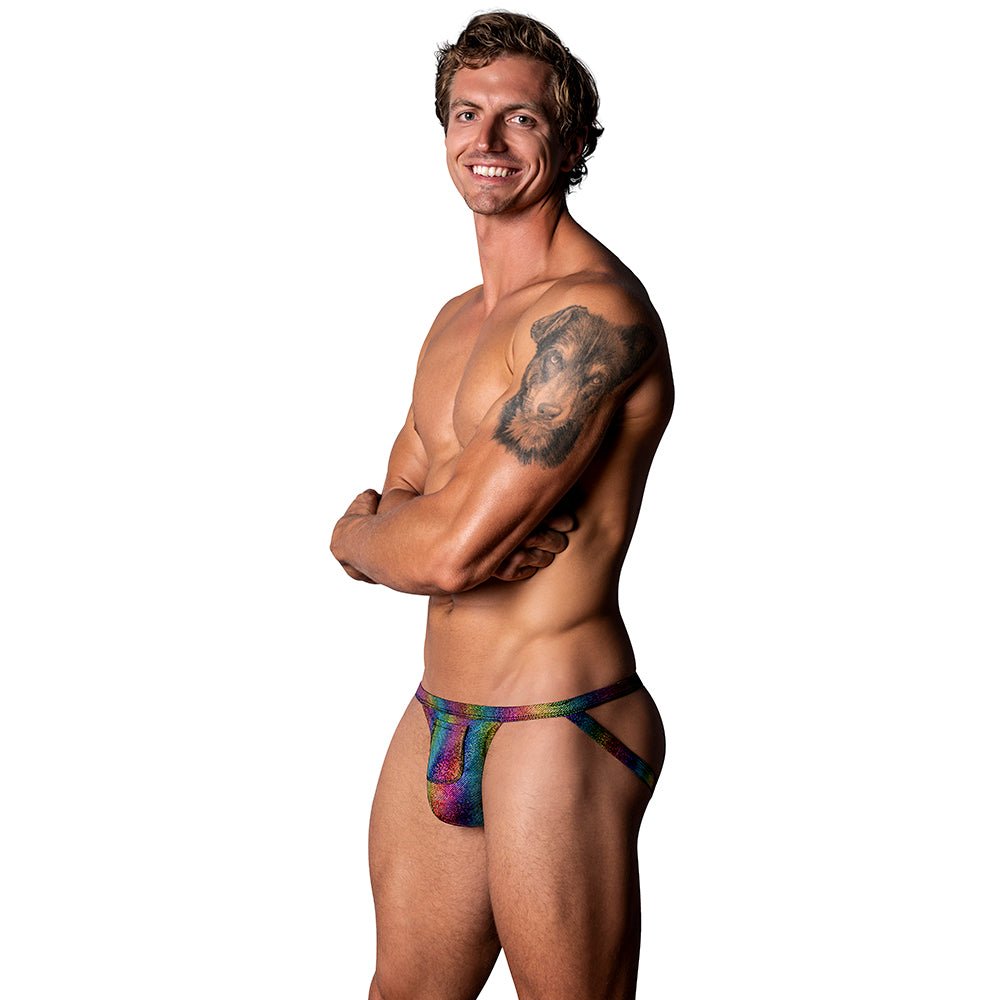 male-power-the-matchmaker-jock-with-front-condom-pouch-rainbow-lxl Male Power The Matchmaker Jock with Front Condom Pouch Rainbow L/XL - Image 1