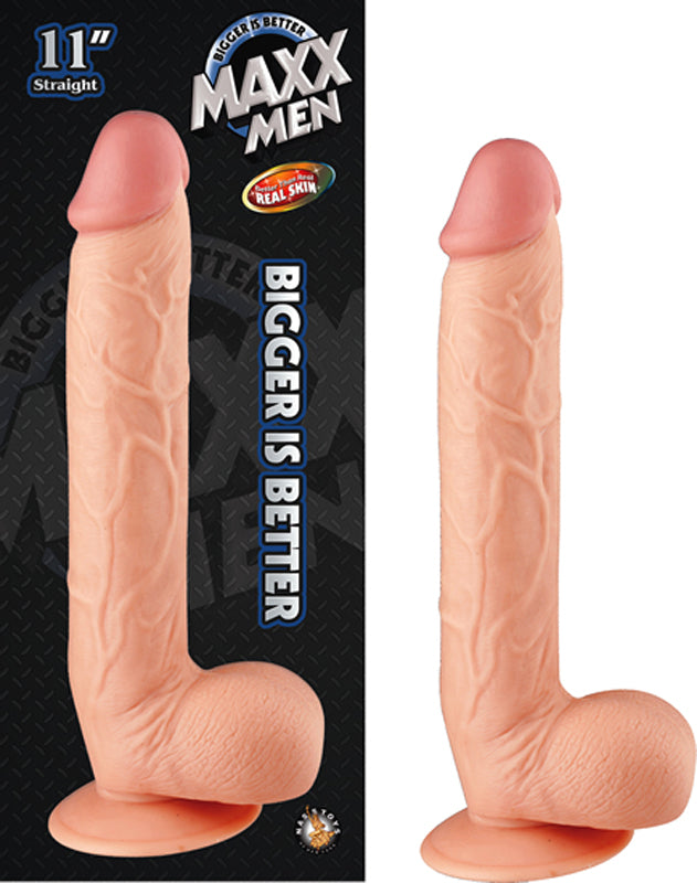 maxx-men-11in-real-skin-straight-dong-with-balls-suction-cup-ivory Maxx Men 11in. Real Skin Straight Dong With Balls & Suction Cup (Ivory) - Image 1