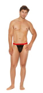 Men's Striped Mesh G-String Pouch - One Size - Black - Image 2