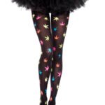 Multicolor Leaf Print Pantyhose - One Size