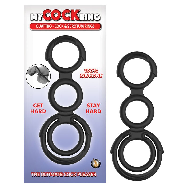 my-cockring-quattro-cock-scrotum-rings-black My Cockring Quattro Cock & Scrotum Rings Black - Image 1