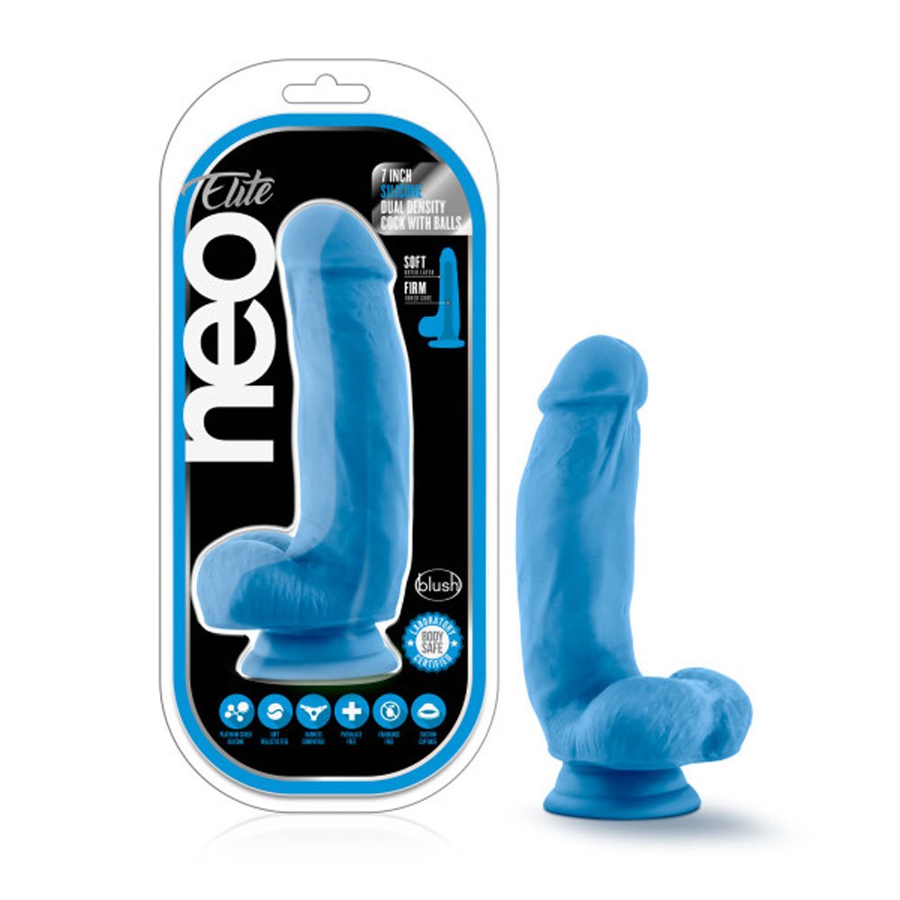 neo-elite-7-inch-silicone-dual-density-cock-with-balls-neon-blue Neo Elite - 7 Inch Silicone Dual Density Cock With Balls - Neon Blue - Image 1