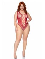 Net and Lace Bodysuit - 1x/2x - Burgundy - Image 2