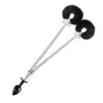 NIXIE Metal Butt Plug & Furry Handcuff Set Medium Black - Image 2