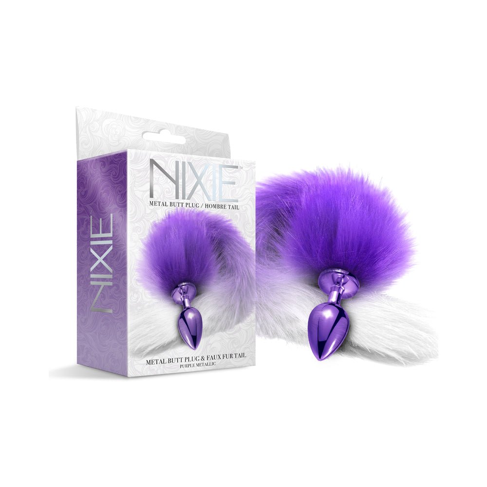 nixie-metal-butt-plug-with-ombre-tail-purple-metallic Nixie Metal Butt Plug With Ombre Tail Purple Metallic - Image 1