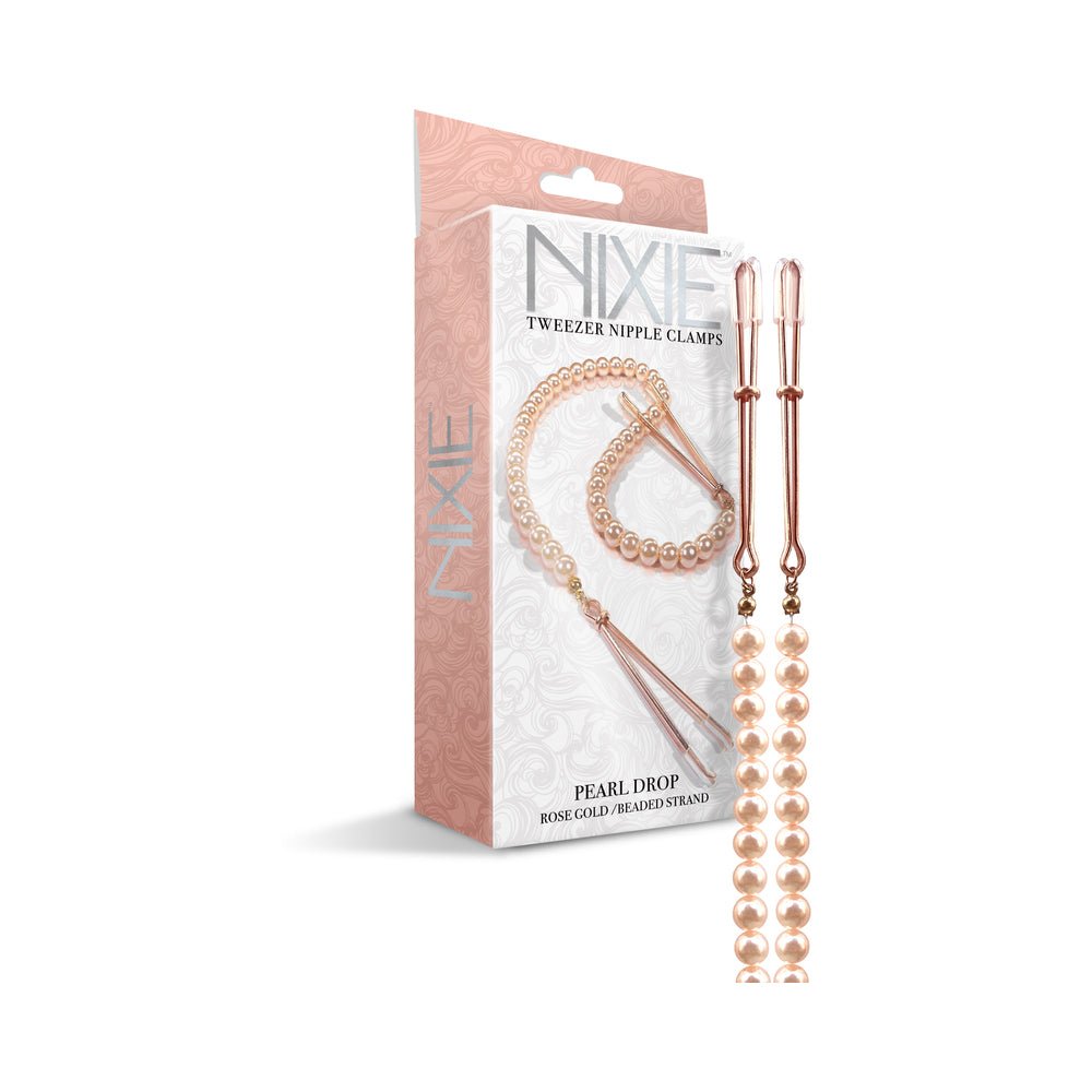 nixie-pearl-drop-beaded-tweezer-nipple-clamps-rose-gold Nixie Pearl Drop Beaded Tweezer Nipple Clamps Rose Gold - Image 1