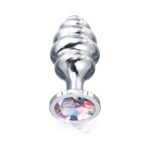 Nixie Ribbed Metal Butt Plug Honey Dipper Medium – Silver - Image 2