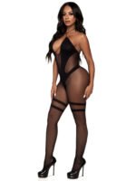 Opaque and Sheer Twist Halter Bodystocking - One Size - Black - Image 4
