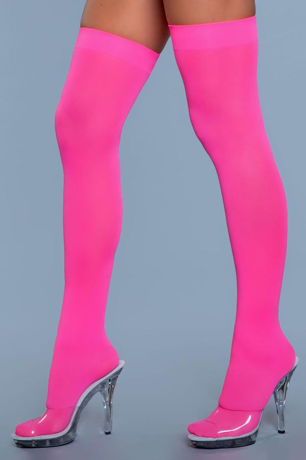 opaque-nylon-thigh-highs-neon-pink-one-size Opaque Nylon Thigh Highs - Neon Pink - One Size - Image 1