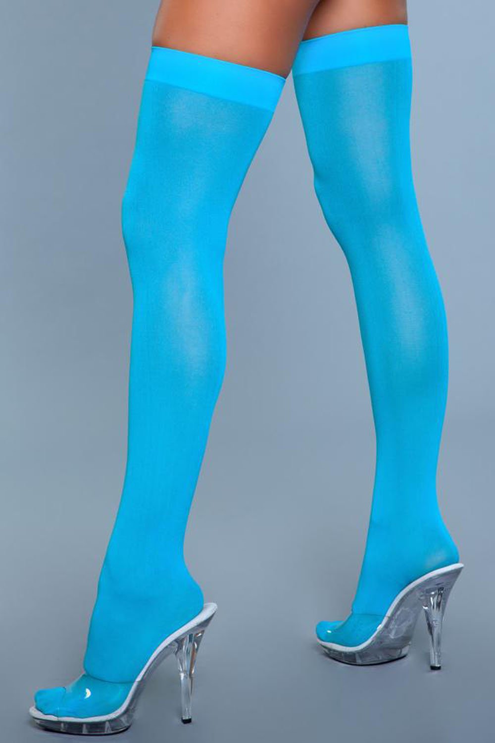 opaque-nylon-thigh-highs-turquoise-one-size Opaque Nylon Thigh Highs - Turquoise - One Size - Image 1