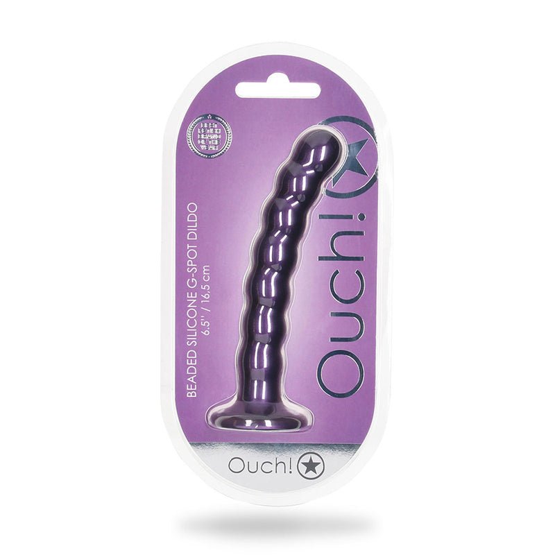 ouch-beaded-silicone-65-in-g-spot-dildo-metallic-purple Ouch! Beaded Silicone 6.5 in. G-Spot Dildo Metallic Purple - Image 1