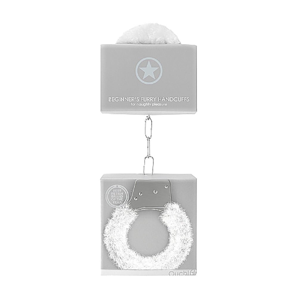 ouch-beginners-furry-handcuffs-with-quick-release-white Ouch! Beginner''s Furry Handcuffs With Quick-Release White - Image 1