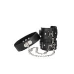 Ouch! Black & White Adjustable Bonded Leather Collar With Hand Cuffs & Chain Black - Image 8