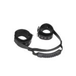 Ouch! Black & White Adjustable Bonded Leather Wrist Cuffs With Handle Black - Image 2