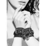 Ouch! Black & White Adjustable Bonded Leather Wrist or Ankle Cuffs Black - Image 7