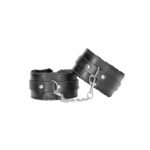 Ouch! Black & White Adjustable Plush Bonded Leather Ankle Cuffs Black - Image 2