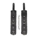 Ouch! Black & White Adjustable Plush Bonded Leather Hand Cuffs Black - Image 5