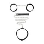 Ouch! Black & White Adjustable Velcro Collar With Leash & Wrist Cuffs Black - Image 7