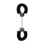 Ouch! Black & White Beginner Pleasure Furry Wrist Cuffs With Quick-Release Button Black - Image 4