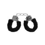 Ouch! Black & White Beginner Pleasure Furry Wrist Cuffs With Quick-Release Button Black - Image 6