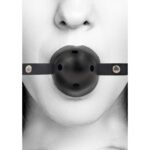 Ouch! Black & White Breathable Ball Gag With Bonded Leather Straps Black - Image 4