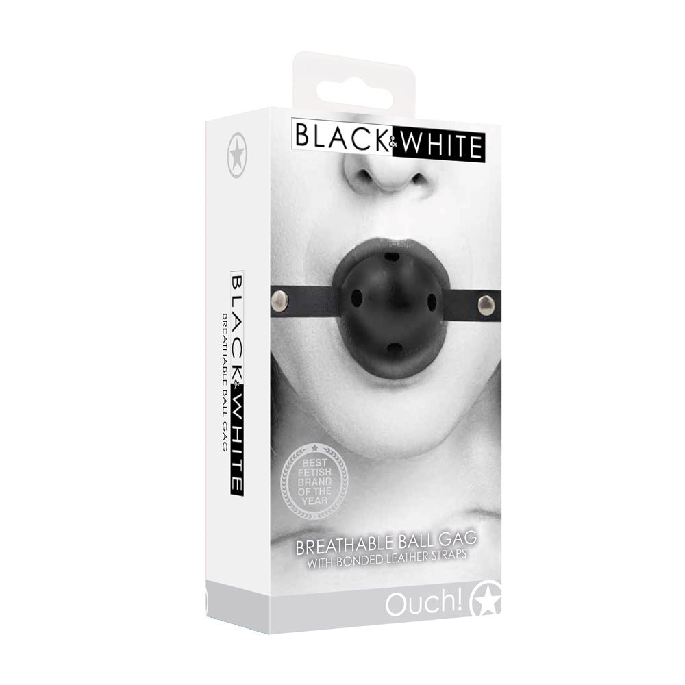 ouch-black-white-breathable-ball-gag-with-bonded-leather-straps-black Ouch! Black & White Breathable Ball Gag With Bonded Leather Straps Black - Image 1