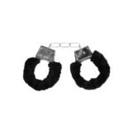 Ouch! Black & White Pleasure Furry Handcuffs with Quick-Release Button - Image 2