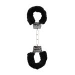 Ouch! Black & White Pleasure Furry Handcuffs with Quick-Release Button - Image 3