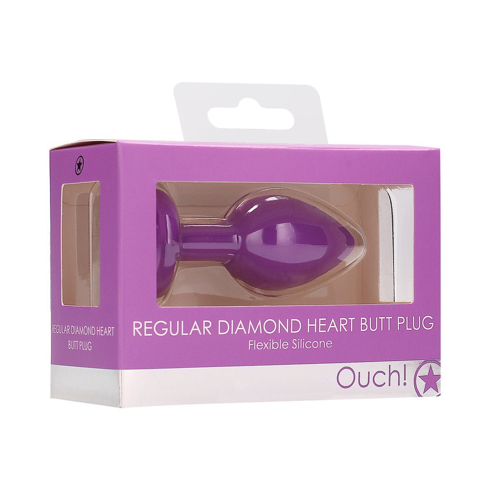 ouch-flexible-silicone-diamond-heart-butt-plug-purple-regular Ouch! Flexible Silicone Diamond Heart Butt Plug Purple Regular - Image 1