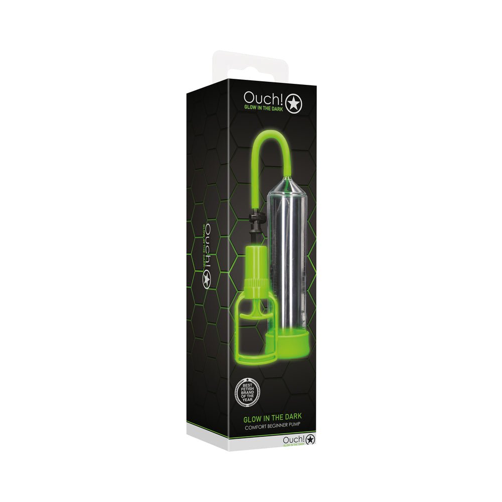 ouch-glow-in-the-dark-comfort-beginner-penis-pump-neon-green Ouch! Glow in the Dark Comfort Beginner Penis Pump Neon Green - Image 1