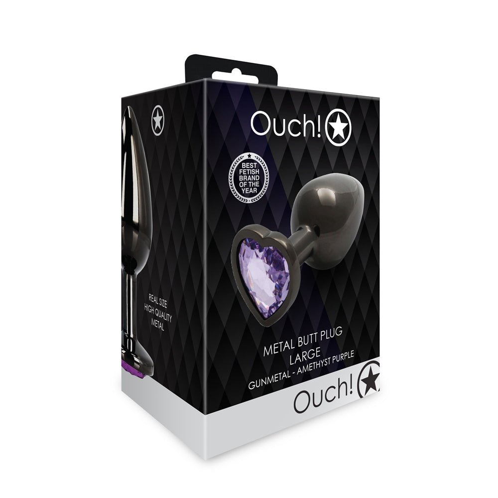 ouch-heart-gem-butt-plug-large-gunmetalamethyst Ouch! Heart Gem Butt Plug Large Gunmetal/Amethyst - Image 1