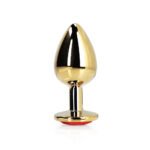 Ouch! Heart Gem Butt Plug Medium Aluminum Gold/Ruby Red - Image 2