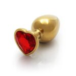 Ouch! Heart Gem Butt Plug Medium Aluminum Gold/Ruby Red - Image 4