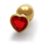 Ouch! Heart Gem Butt Plug Medium Aluminum Gold/Ruby Red - Image 5