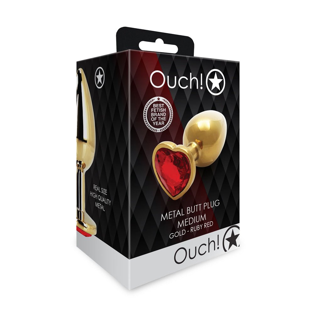 ouch-heart-gem-butt-plug-medium-goldruby-red Ouch! Heart Gem Butt Plug Medium Gold/Ruby Red - Image 1