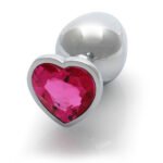 Ouch! Heart Gem Butt Plug Medium Aluminum Silver/Rubellite Pink - Image 6