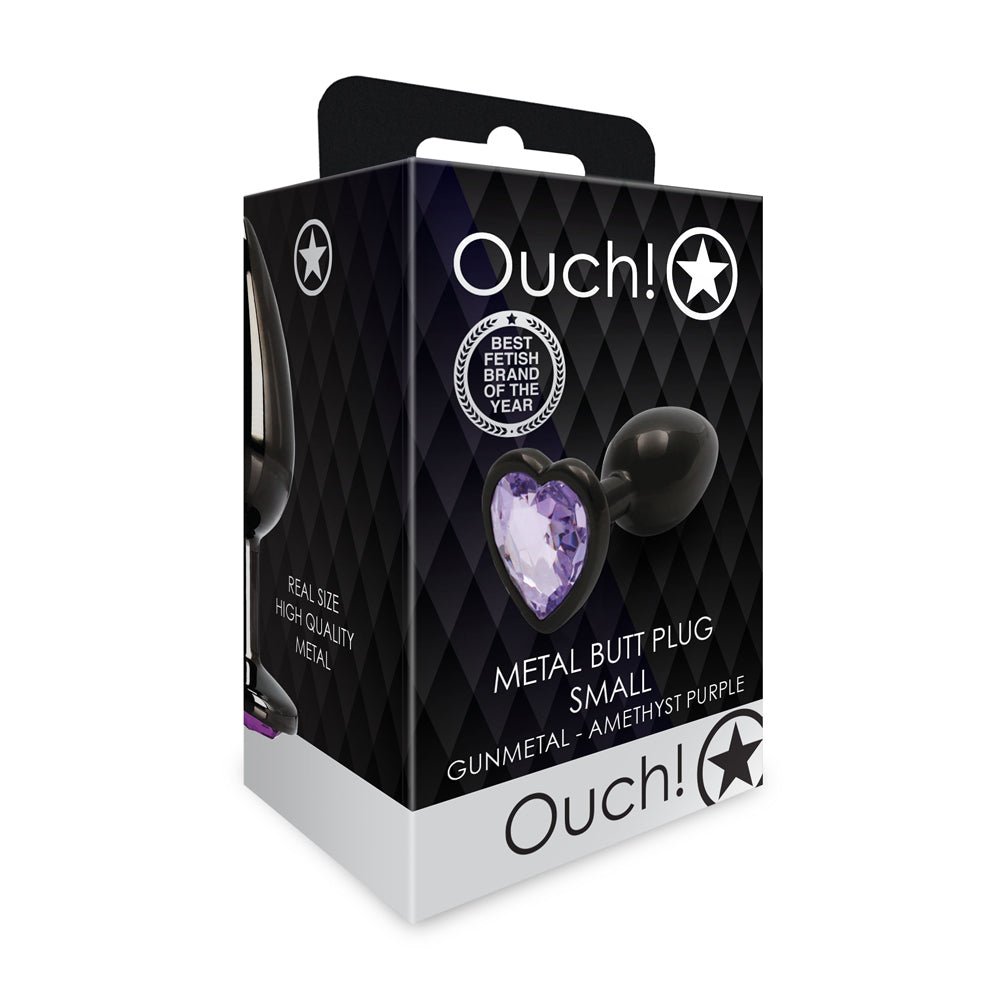 ouch-heart-gem-butt-plug-small-gunmetalamethyst Ouch! Heart Gem Butt Plug Small Gunmetal/Amethyst - Image 1