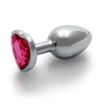 Ouch! Heart Gem Butt Plug Small Aluminum with Acrylic Jewel Base Hot Pink - Image 3