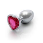 Ouch! Heart Gem Butt Plug Small Aluminum with Acrylic Jewel Base Hot Pink - Image 4