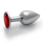 Ouch! Round Gem Butt Plug Small Aluminum Silver/Ruby Red - Image 3