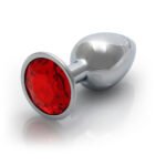Ouch! Round Gem Butt Plug Small Aluminum Silver/Ruby Red - Image 4