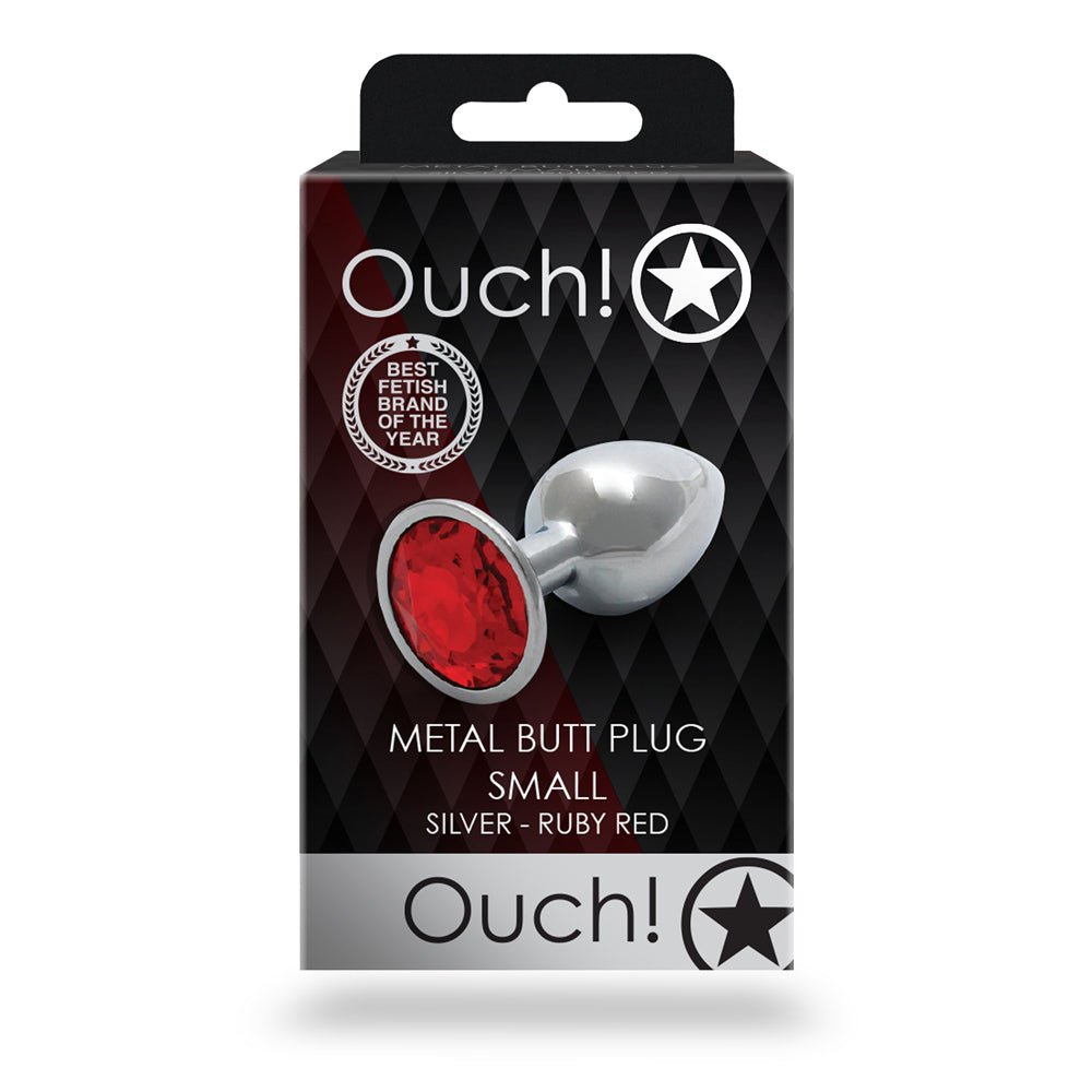 ouch-round-gem-butt-plug-small-silverruby-red Ouch! Round Gem Butt Plug Small Silver/Ruby Red - Image 1
