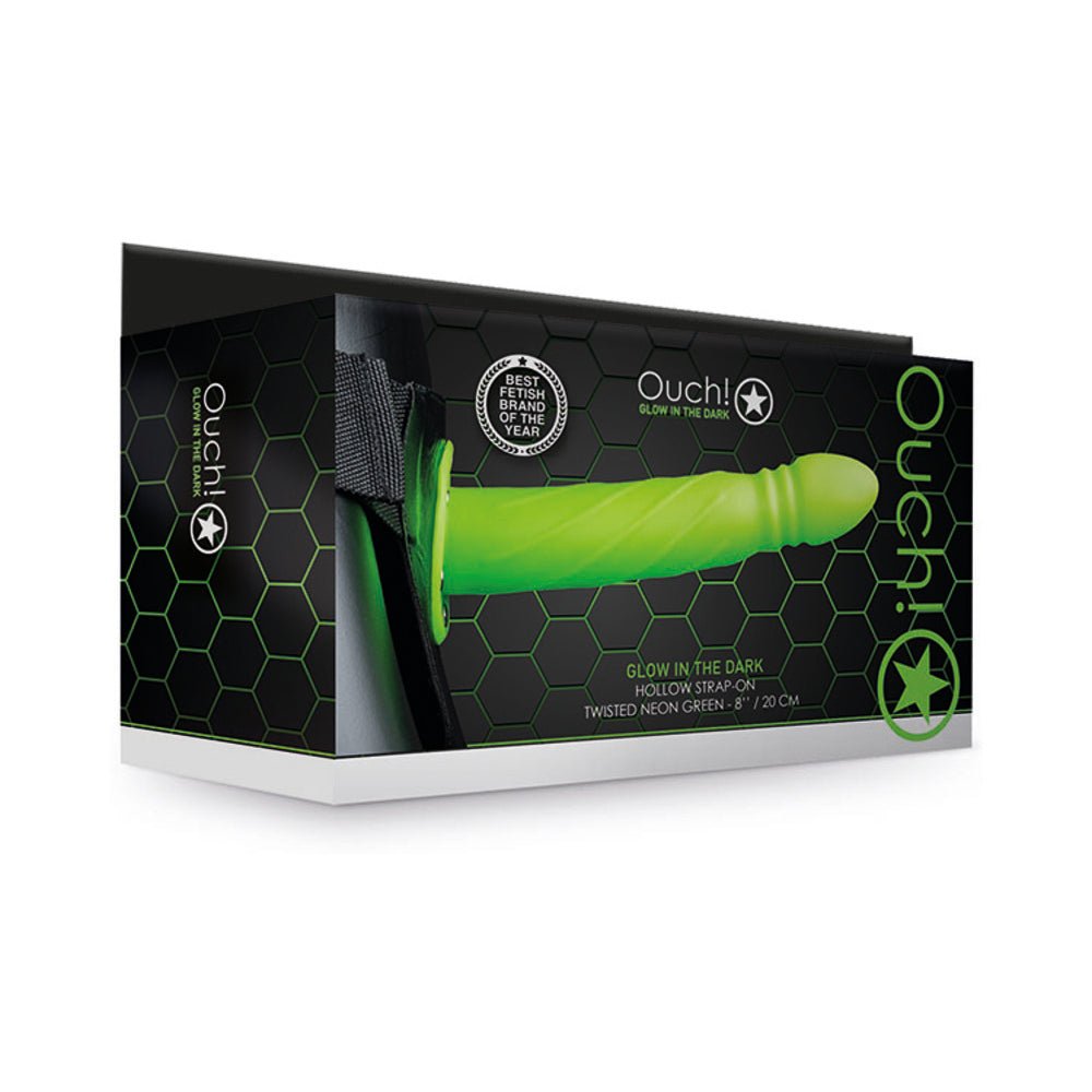 ouch-twisted-8-in-glow-in-the-dark-hollow-strap-on-neon-green Ouch! Twisted 8 in. Glow in the Dark Hollow Strap-On Neon Green - Image 1