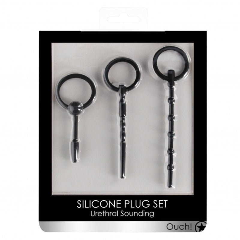 ouch-urethral-sounding-3-piece-silicone-plug-set-black Ouch! Urethral Sounding 3-Piece Silicone Plug Set Black - Image 1