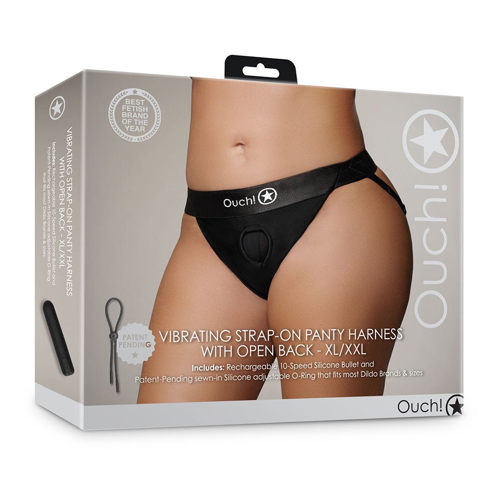 ouch-vibrating-strap-on-panty-harness-with-open-back-black-xl2xl Ouch! Vibrating Strap-on Panty Harness with Open Back Black XL/2XL - Image 1